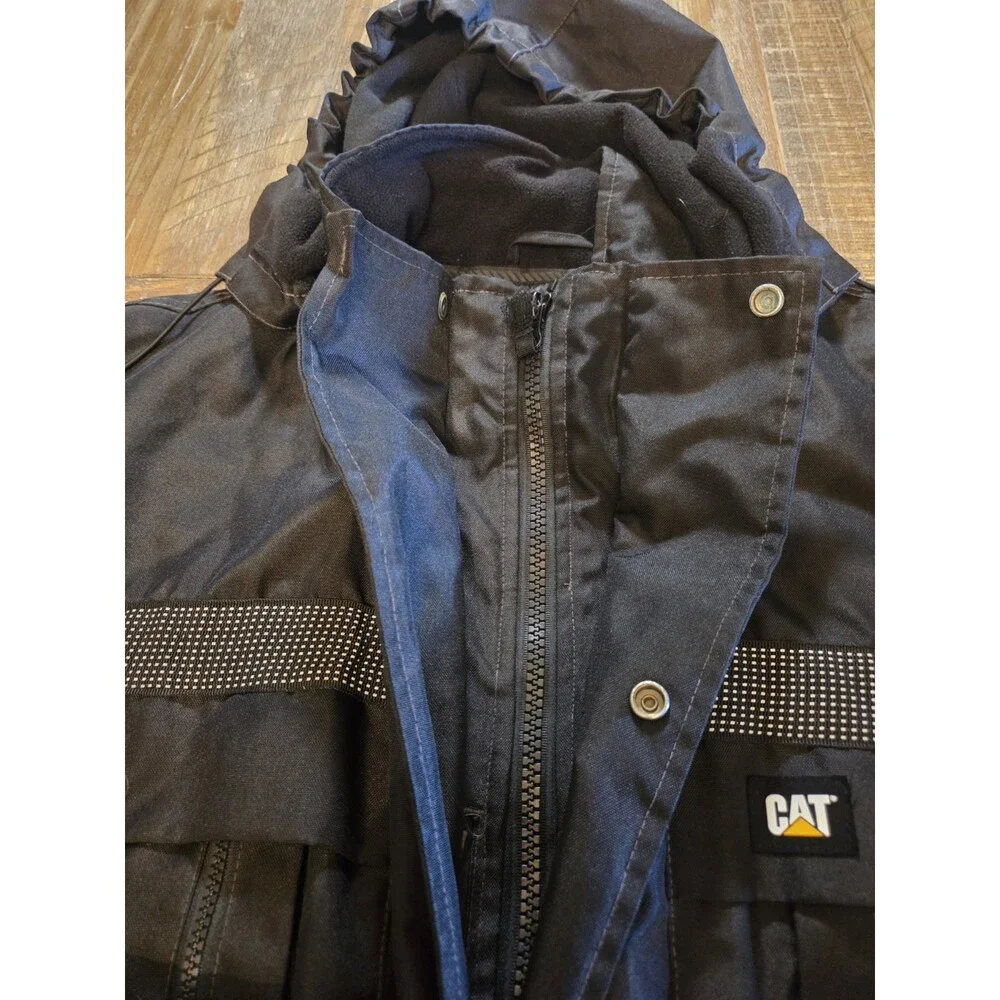 CAT Workwear Heavy Insulated Parka Coat Mens XL Black MultiPocket Zip